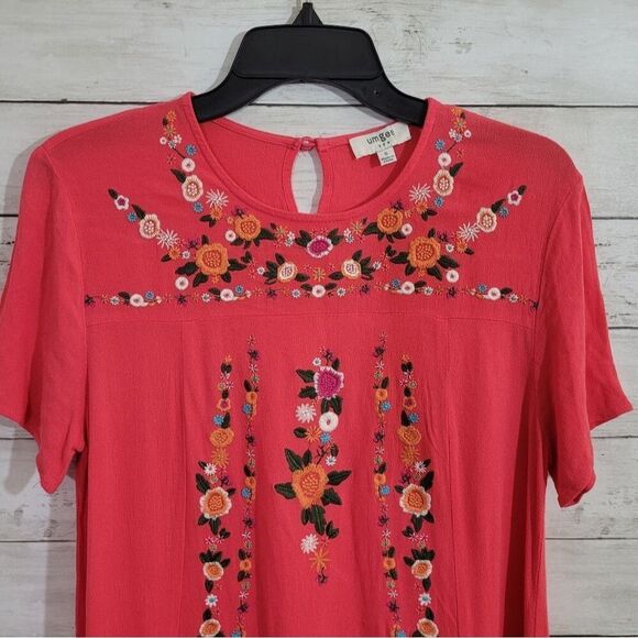 Umgee Boho Floral Embroidered Short Sleeve Tunic / Mini Dress FLAW Size Small - Picture 3 of 10